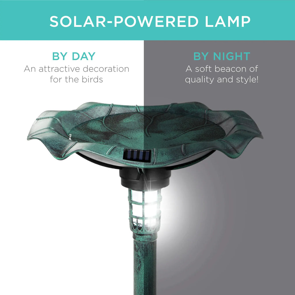 Solar Pedestal Bird Bath with Planter & Integrated Solar Lights, Outdoor Garden Bird Water Bowl Decor