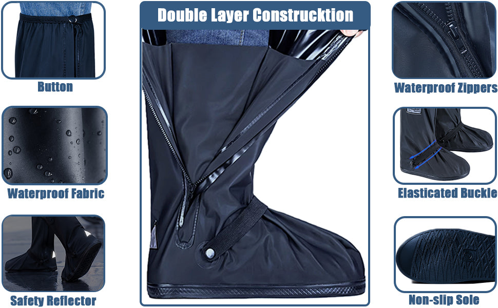 Black Waterproof Rain Boot Covers with Reflector