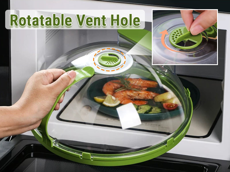 Microwave Splatter Cover with Water Steamer, 200℃ Heat Resistant Splatter Guard with Rotatable Vent and Anti Scald Handle, 10.2 Inch Microwave Plate Cover with Reservoir for Home Office Kitchen