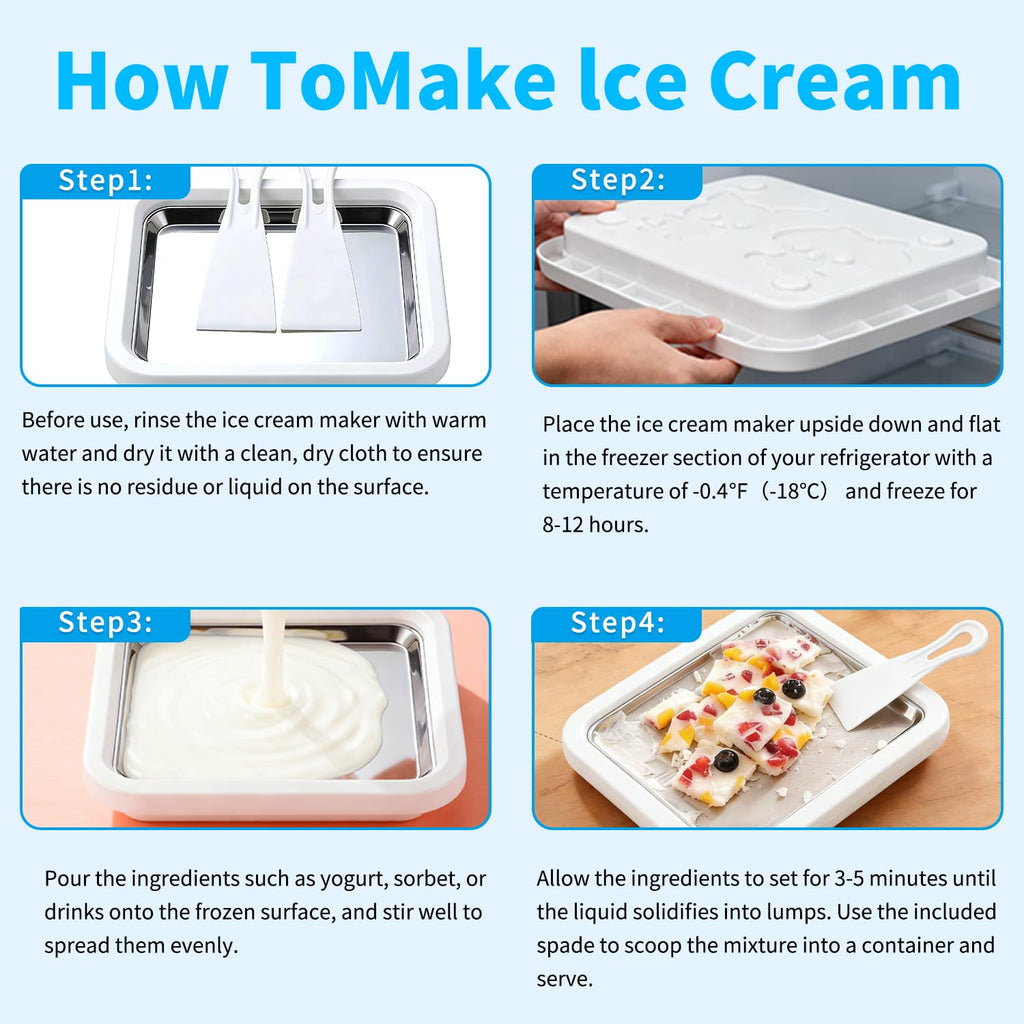 Food Grade Stainless Steel Rolled Ice Cream Maker, White for Frozen Yogurt & Slushie