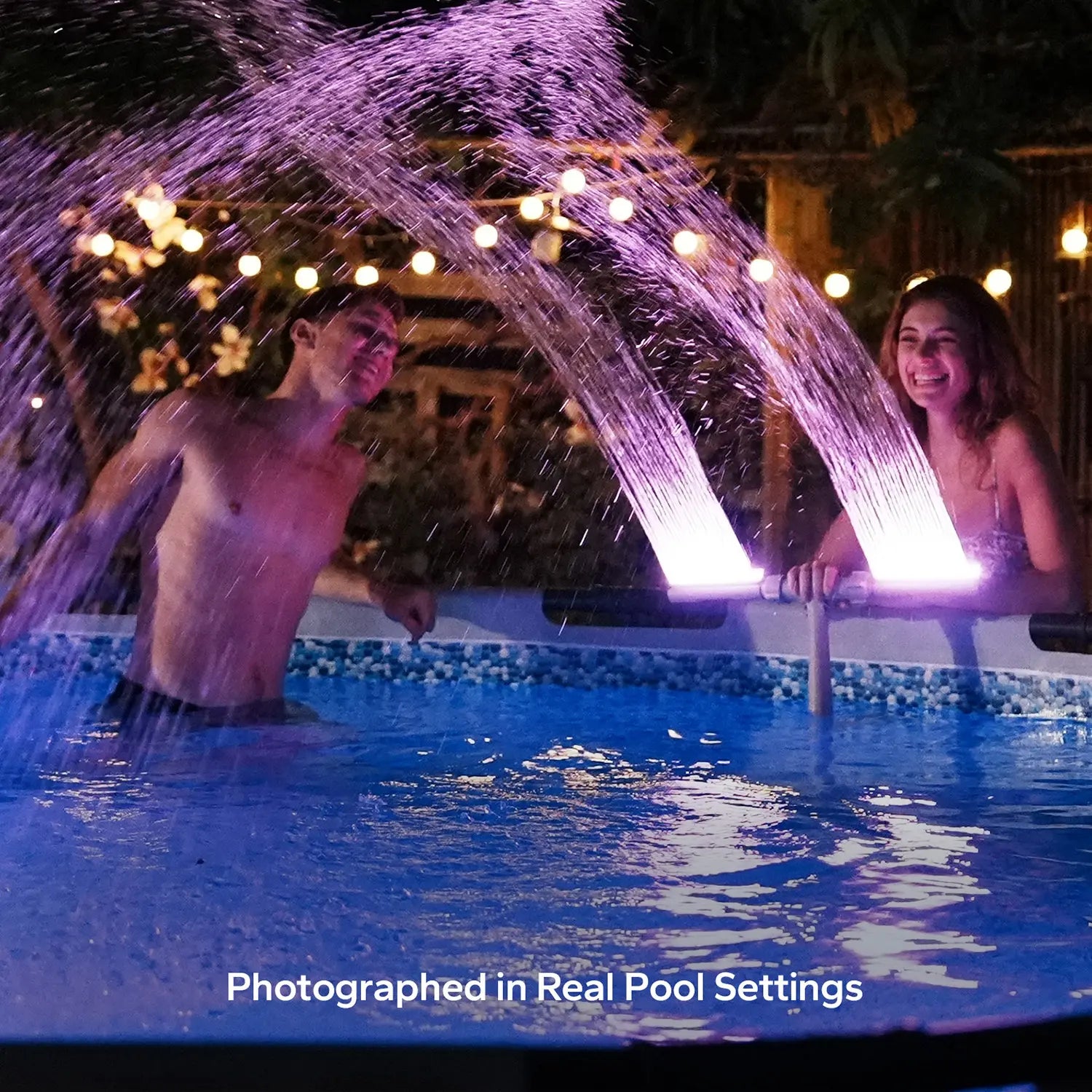 Solar Powered Pool Fountain with Remote & Dual Spray Heads, Auto Light Sensing Fountain for Inground Above Ground Pools