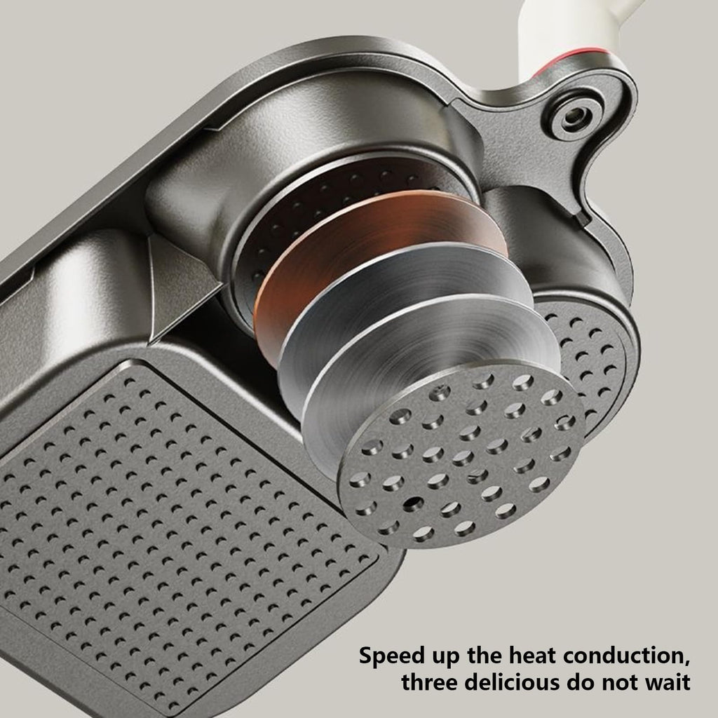Titanium Nonstick Divided Breakfast Pan, 3-Compartment Egg & Steak Griddle with Lid and Spatula