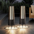 Dark Brown Wicker Waterproof Solar Patio Floor Lights 2 Pack, Outdoor Garden Lawn Deck Decor Lamps