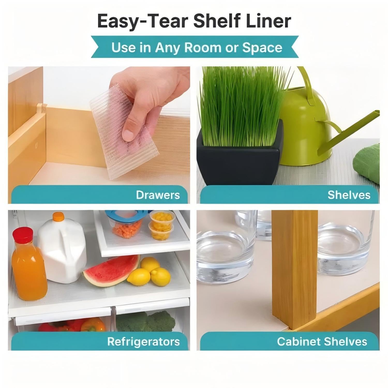 Non-Slip Easy Tear Shelf Liner 17.7"x47.2", Non Adhesive Waterproof Drawer Cabinet Protector Mat