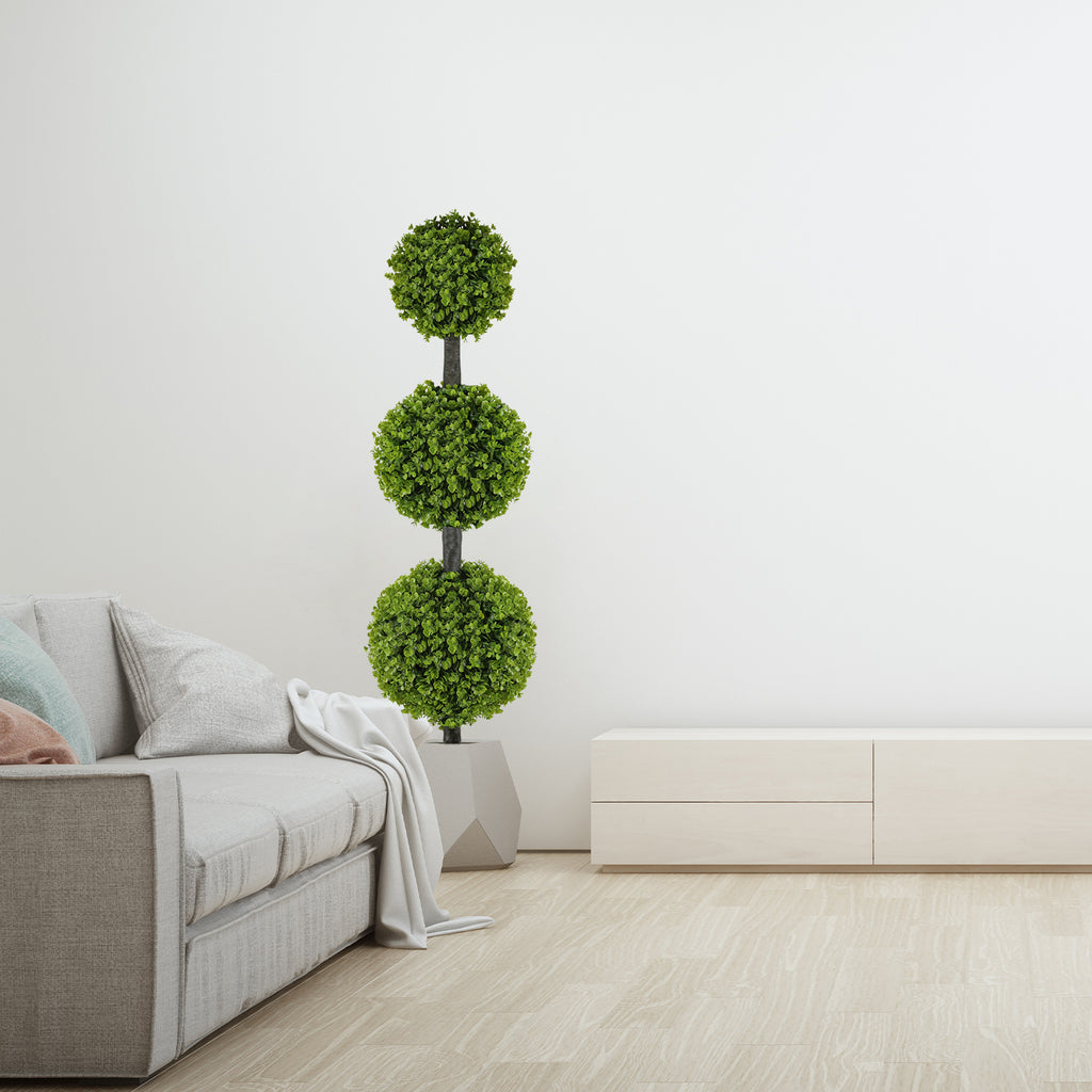 2 Pack 4FT Artificial Triple Ball Topiary Trees in Pot, Faux Shrubs for Front Door Porch Outdoor Decor