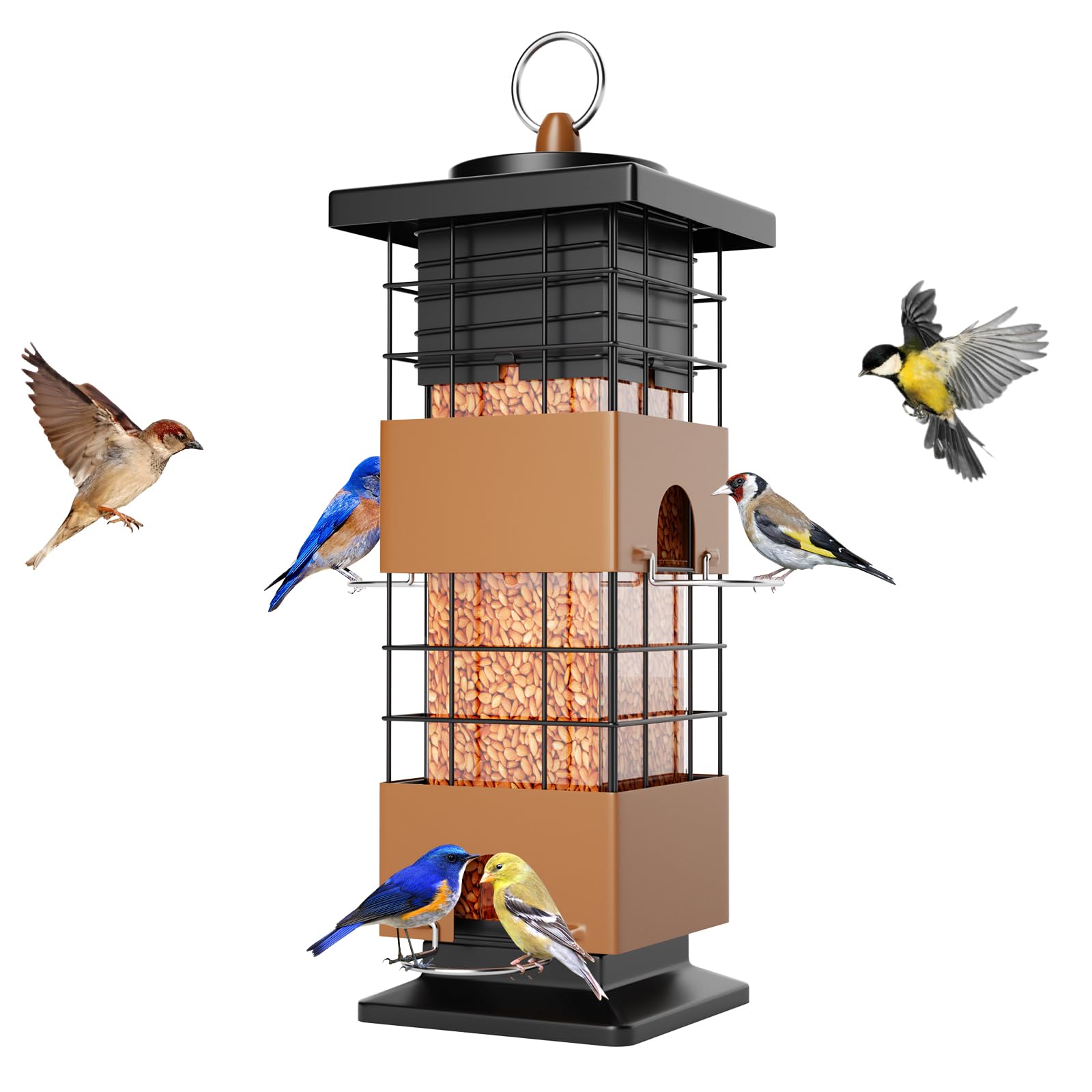 Squirrel-Proof Metal Bird Feeder, 2.5LB Seed Capacity with 4 Weight-Activated Ports
