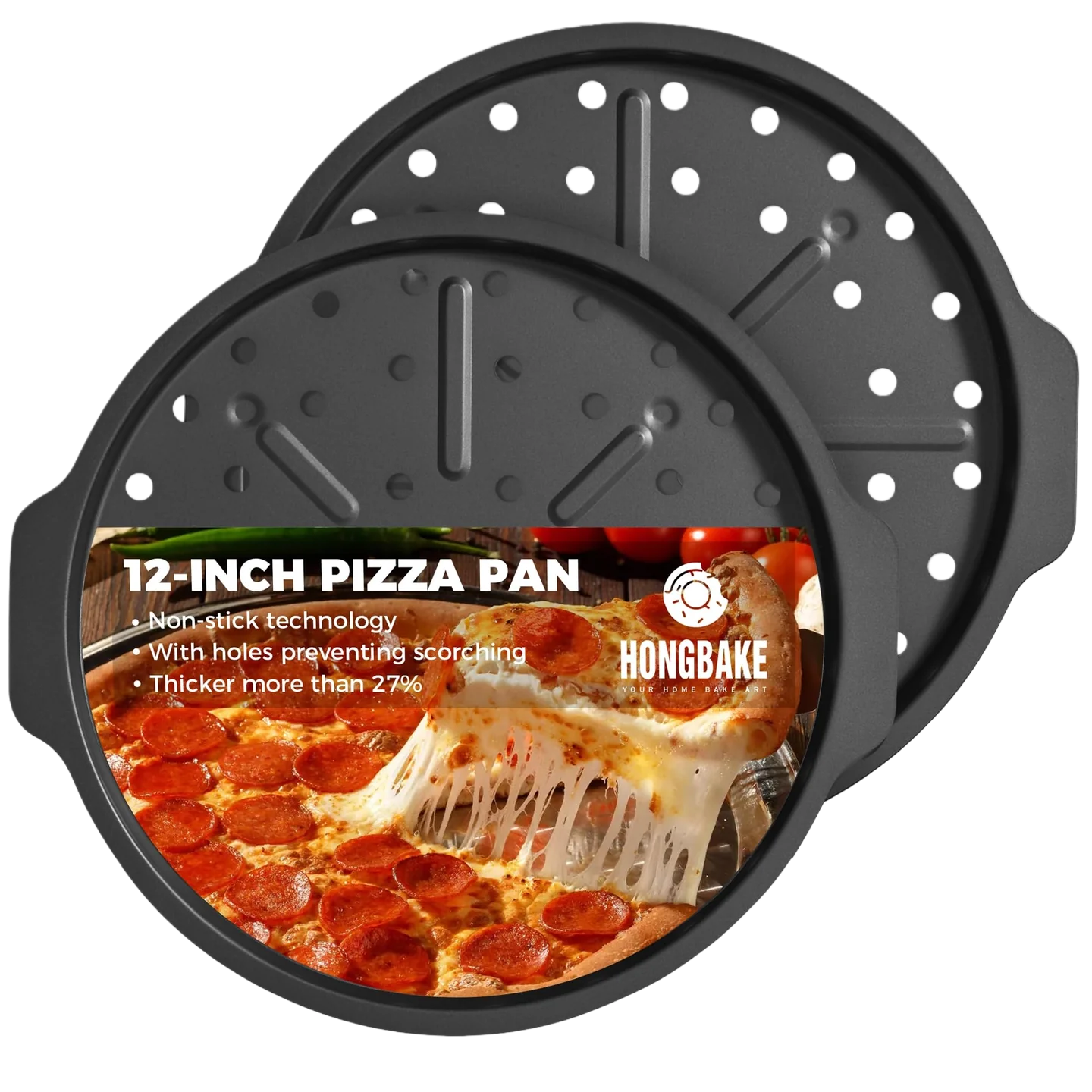 Perforated Nonstick Pizza Pan with Wider Grips, 12.2-Inch (2-Pack)