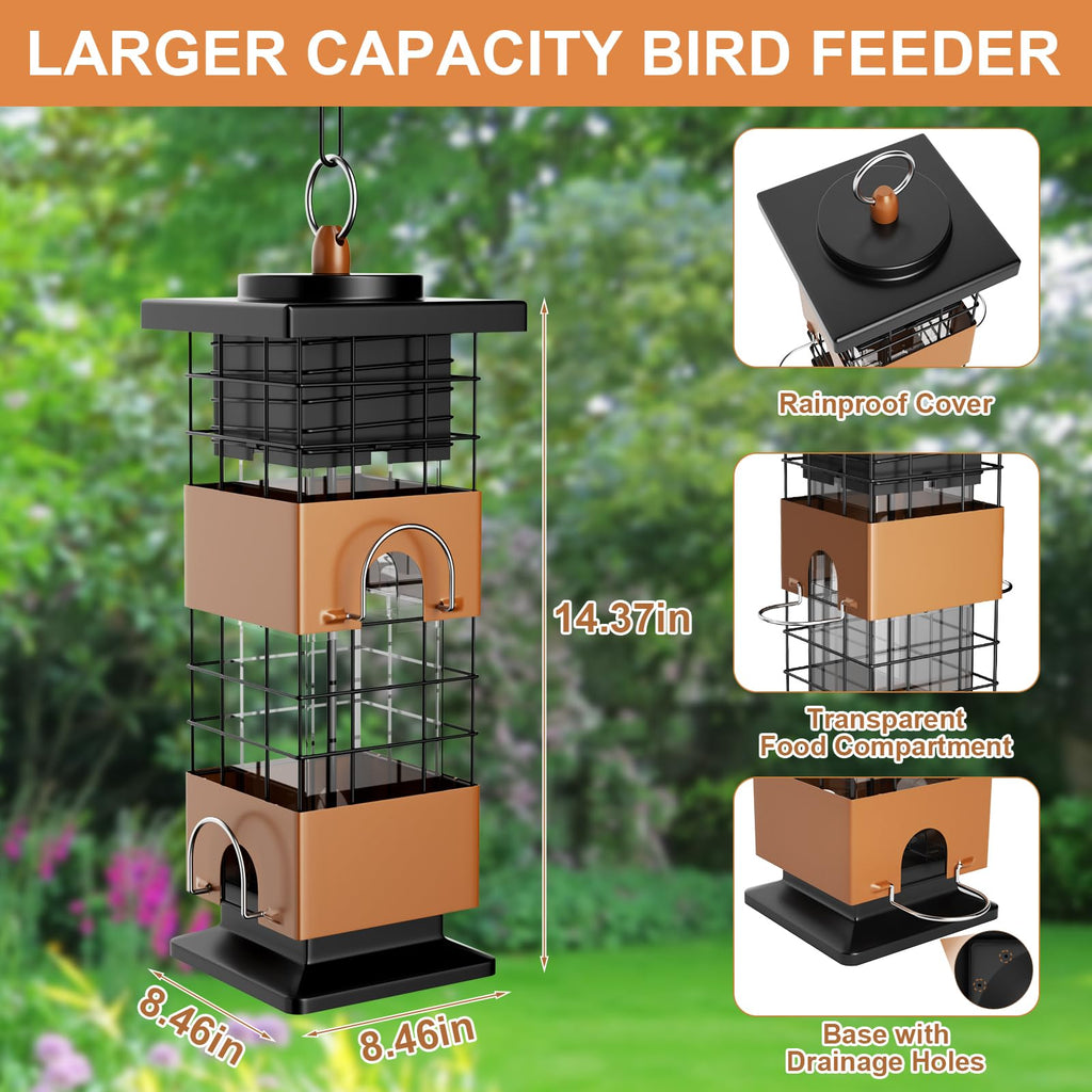 Squirrel-Proof Metal Bird Feeder, 2.5LB Seed Capacity with 4 Weight-Activated Ports