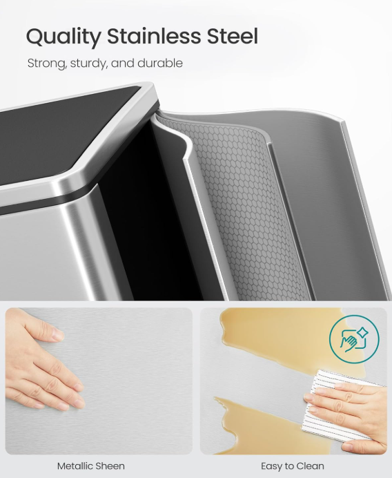 2x8 Gal (2x30L) Double Compartment Stainless Steel Recycling Trash Can with Soft Close Lids
