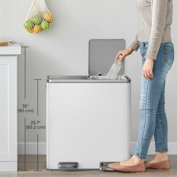2x8 Gal (2x30L) Double Compartment Stainless Steel Recycling Trash Can with Soft Close Lids