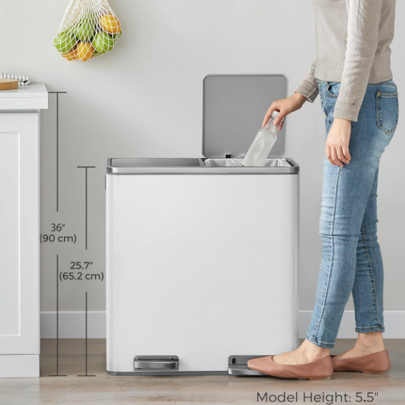 Multi-Compartment Stainless Steel Trash Can with Removable Inner Buckets & Soft Close Lid