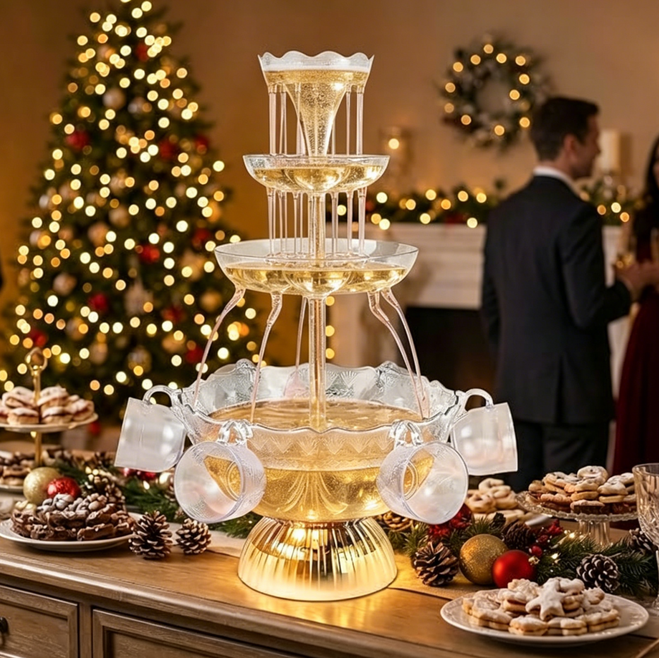 Light Up Glowing Beverage Fountain with 5 Cups, Party Drink Server for Wedding Birthday Buffet & Catering Events
