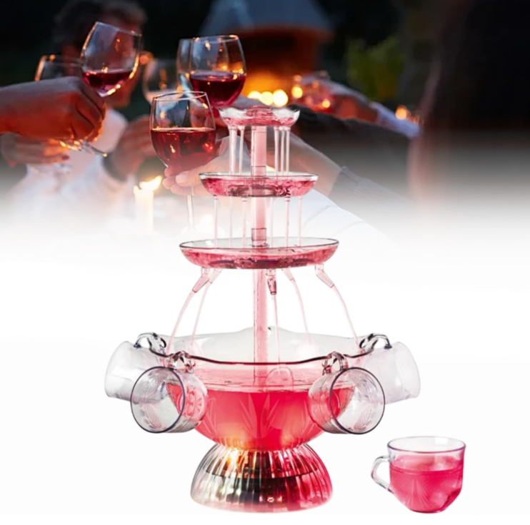 Light Up Glowing Beverage Fountain with 5 Cups, Party Drink Server for Wedding Birthday Buffet & Catering Events