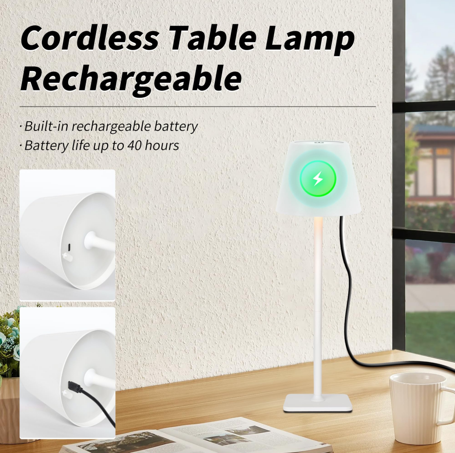 Waterproof Cordless Touch LED Table Lamps, 2 Pack Rechargeable Battery Lights for Patio & Restaurant Dinner