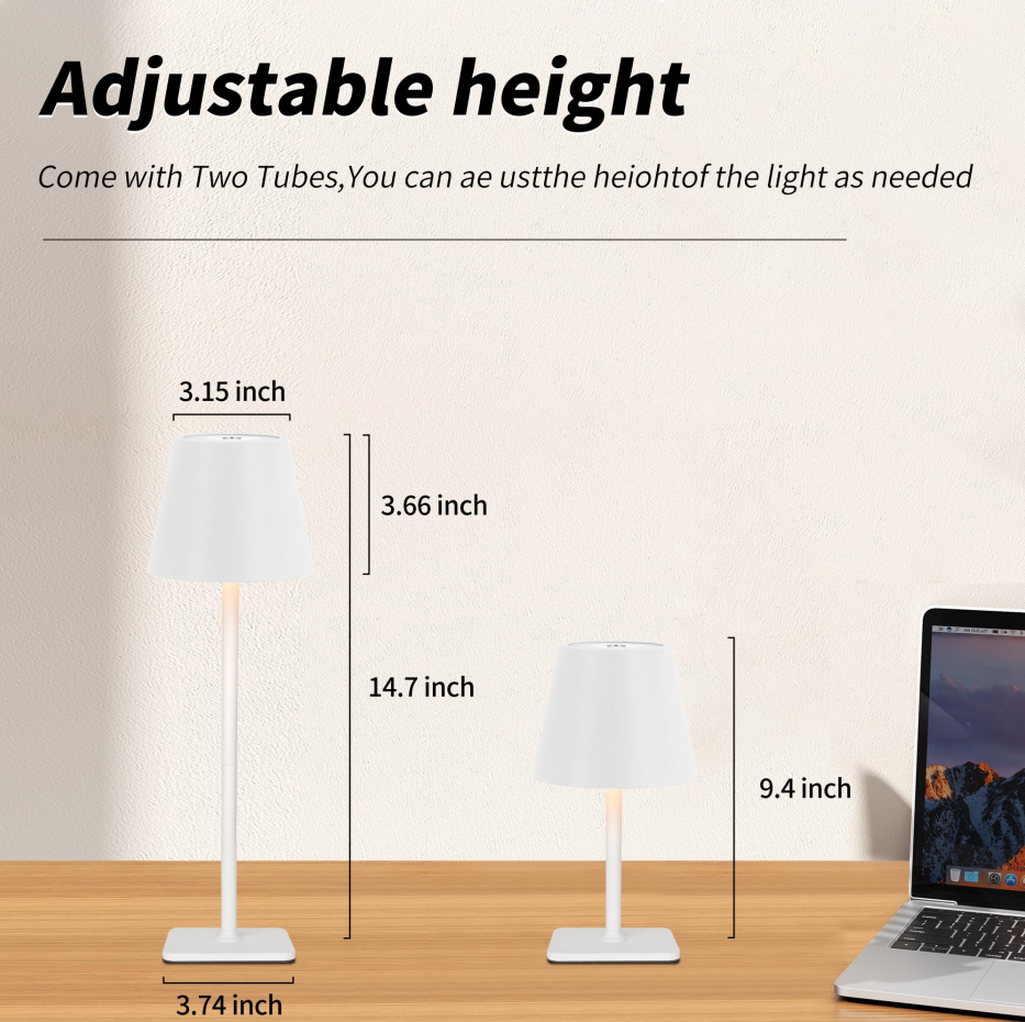 Waterproof Cordless Touch LED Table Lamps, 2 Pack Rechargeable Battery Lights for Patio & Restaurant Dinner