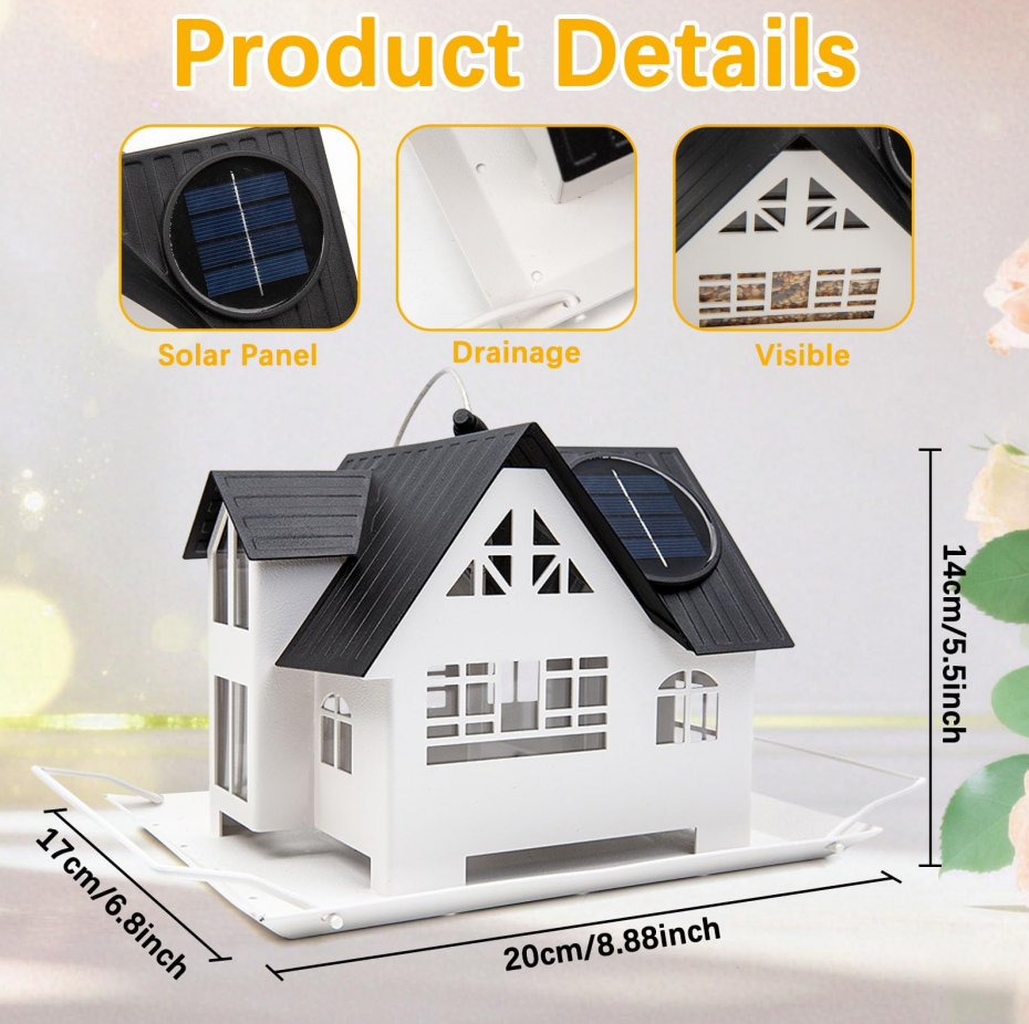 Hanging Metal Solar Bird Feeder with Lights, Heavy-Duty Wild Bird Feeder for Garden