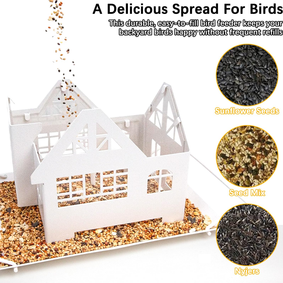 Hanging Metal Solar Bird Feeder with Lights, Heavy-Duty Wild Bird Feeder for Garden