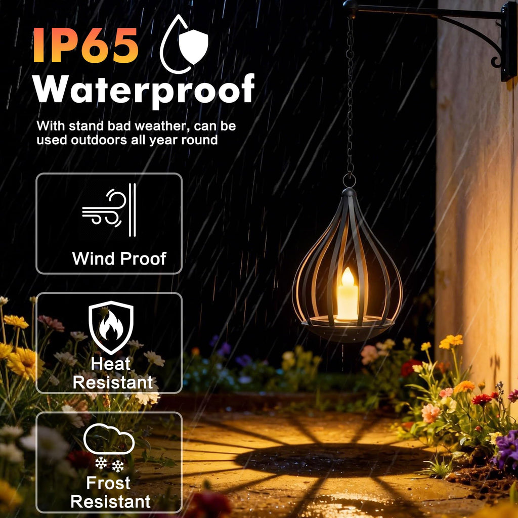4 Pack Flickering Candle Solar Hanging Lanterns, Waterproof Outdoor Garden Decor Lights