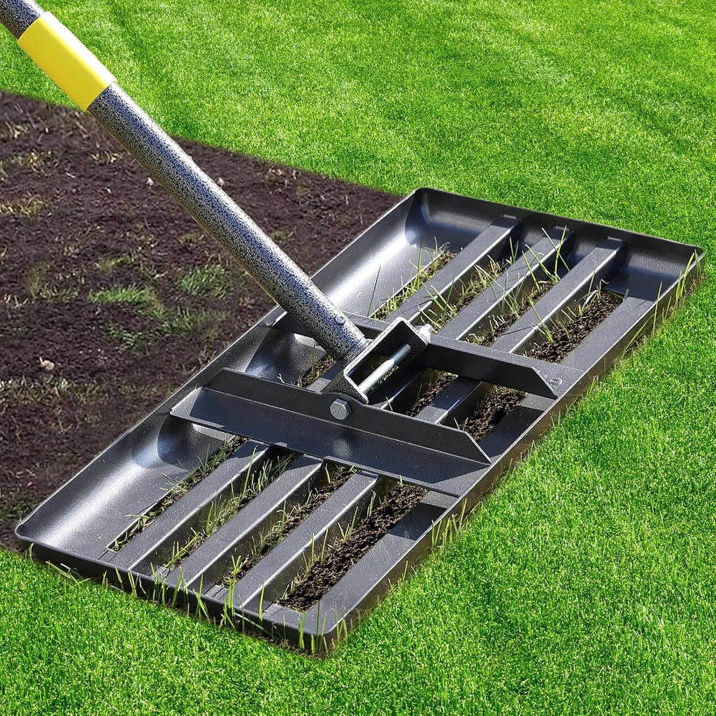 Stainless Steel Lawn Level Rake, Heavy Duty Adjustable Landscaping Leveler for Backyard Top Dressing