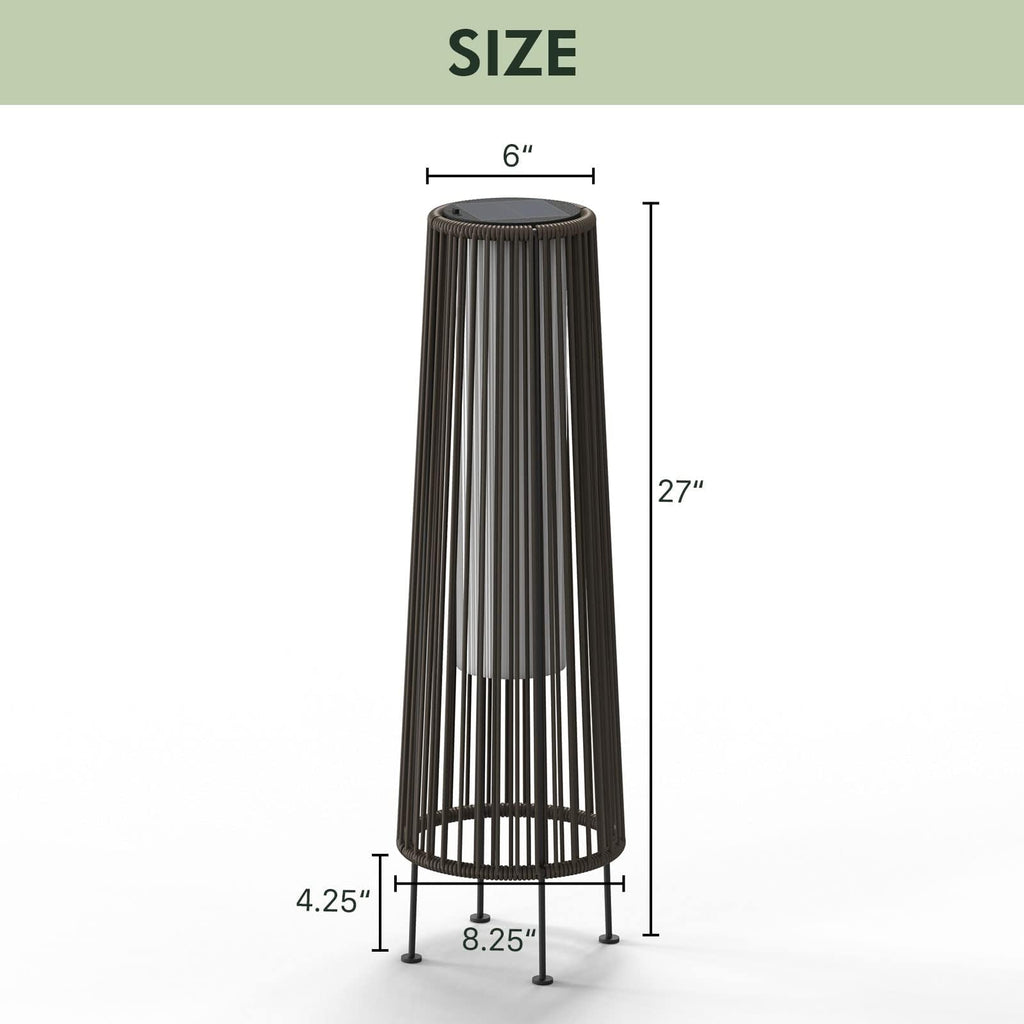 Dark Brown Wicker Waterproof Solar Patio Floor Lights 2 Pack, Outdoor Garden Lawn Deck Decor Lamps