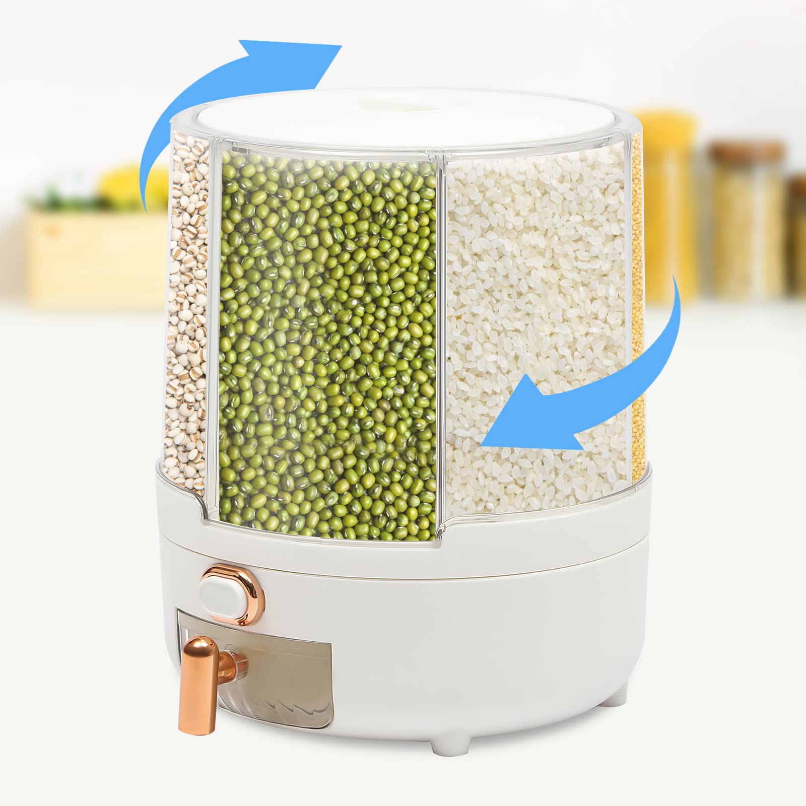 6 Compartment Rotating Dry Food Grain Storage Dispenser