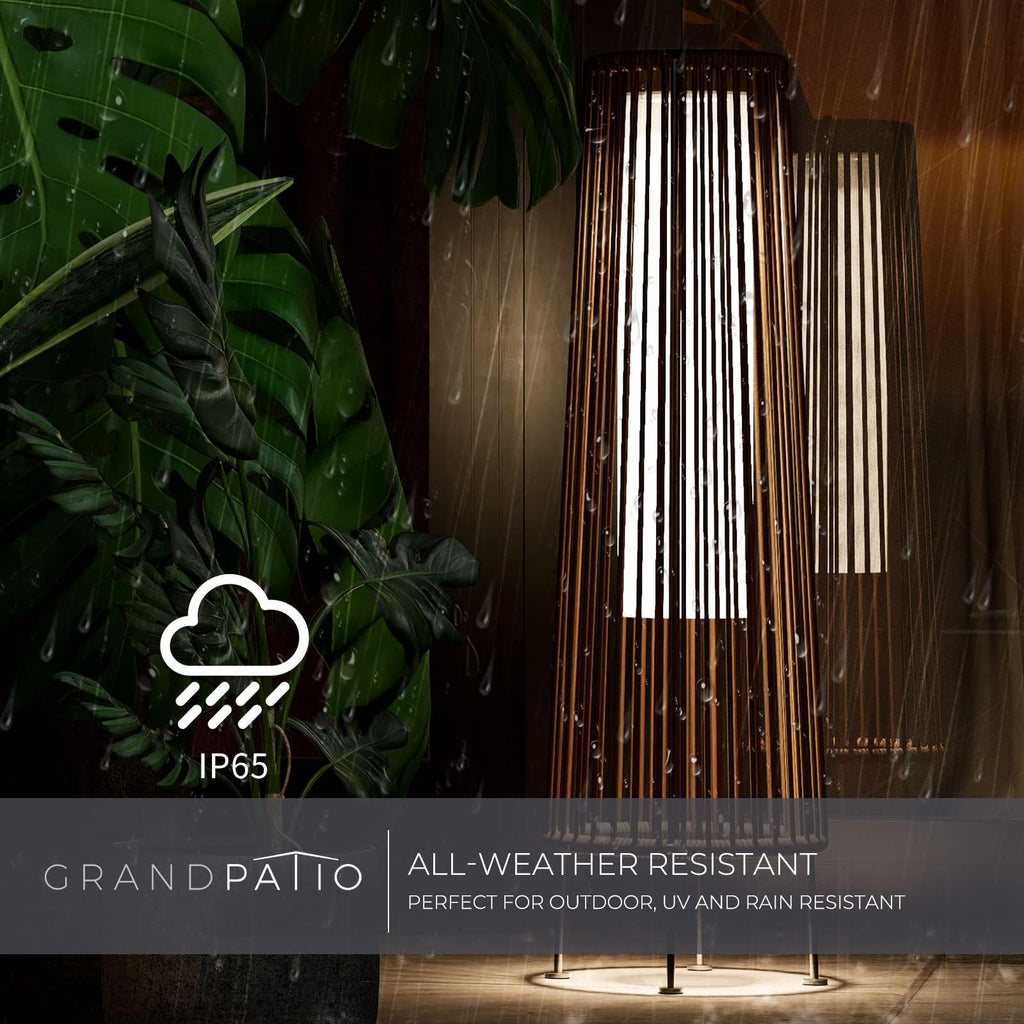 Dark Brown Wicker Waterproof Solar Patio Floor Lights 2 Pack, Outdoor Garden Lawn Deck Decor Lamps