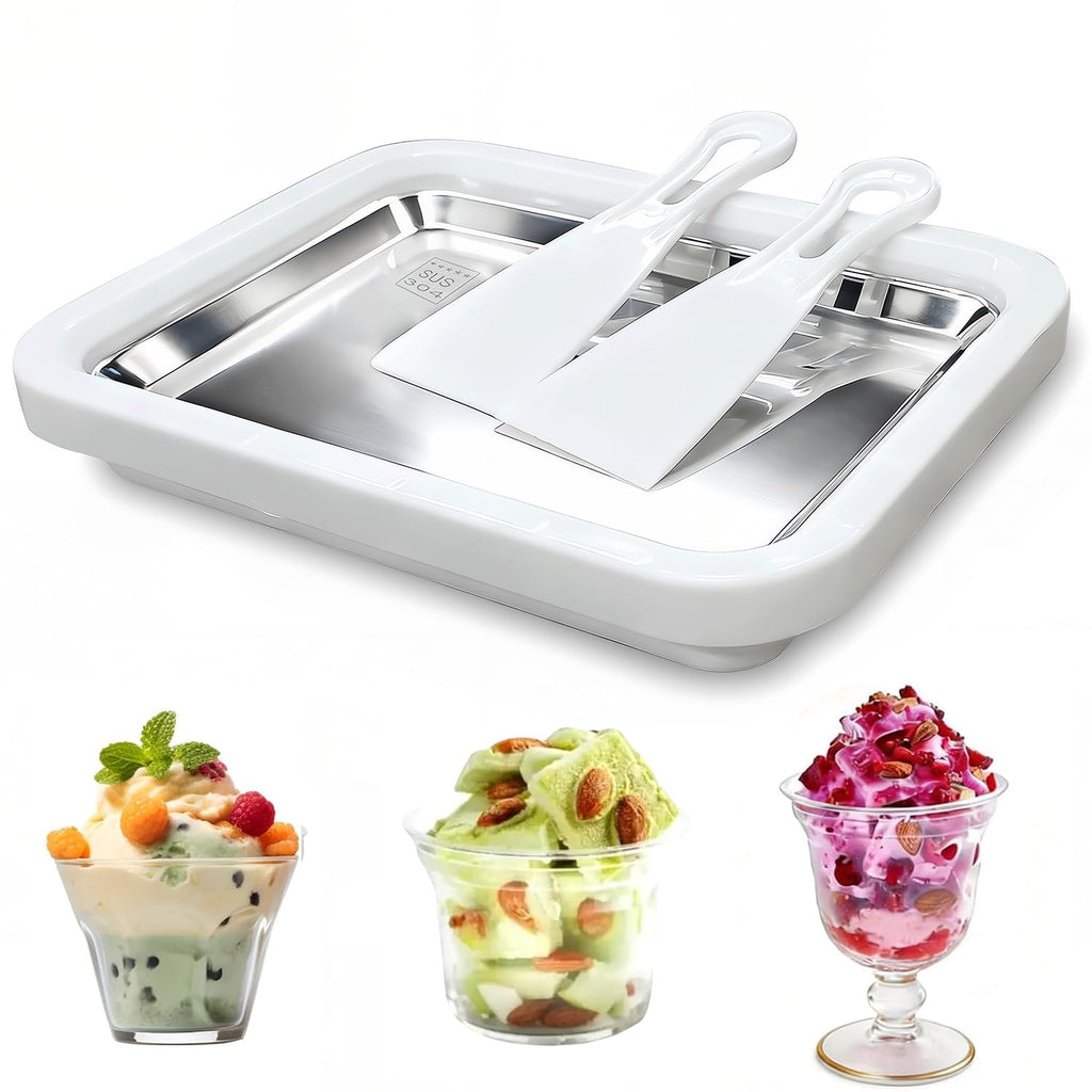 Food Grade Stainless Steel Rolled Ice Cream Maker, White for Frozen Yogurt & Slushie