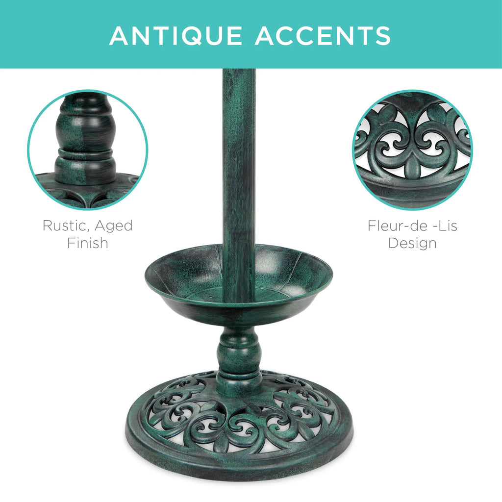 Solar Pedestal Bird Bath with Planter & Integrated Solar Lights, Outdoor Garden Bird Water Bowl Decor
