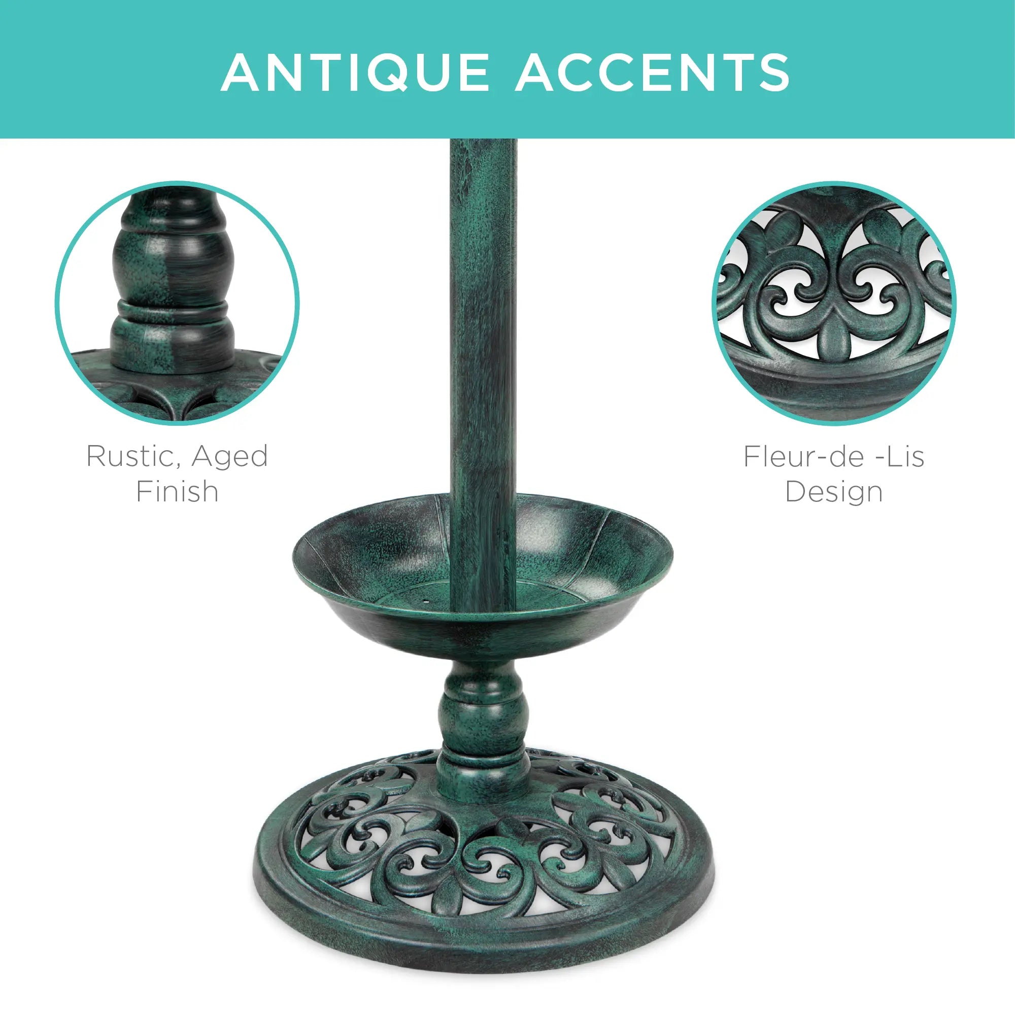 Solar Pedestal Bird Bath with Planter & Integrated Solar Lights, Outdoor Garden Bird Water Bowl Decor