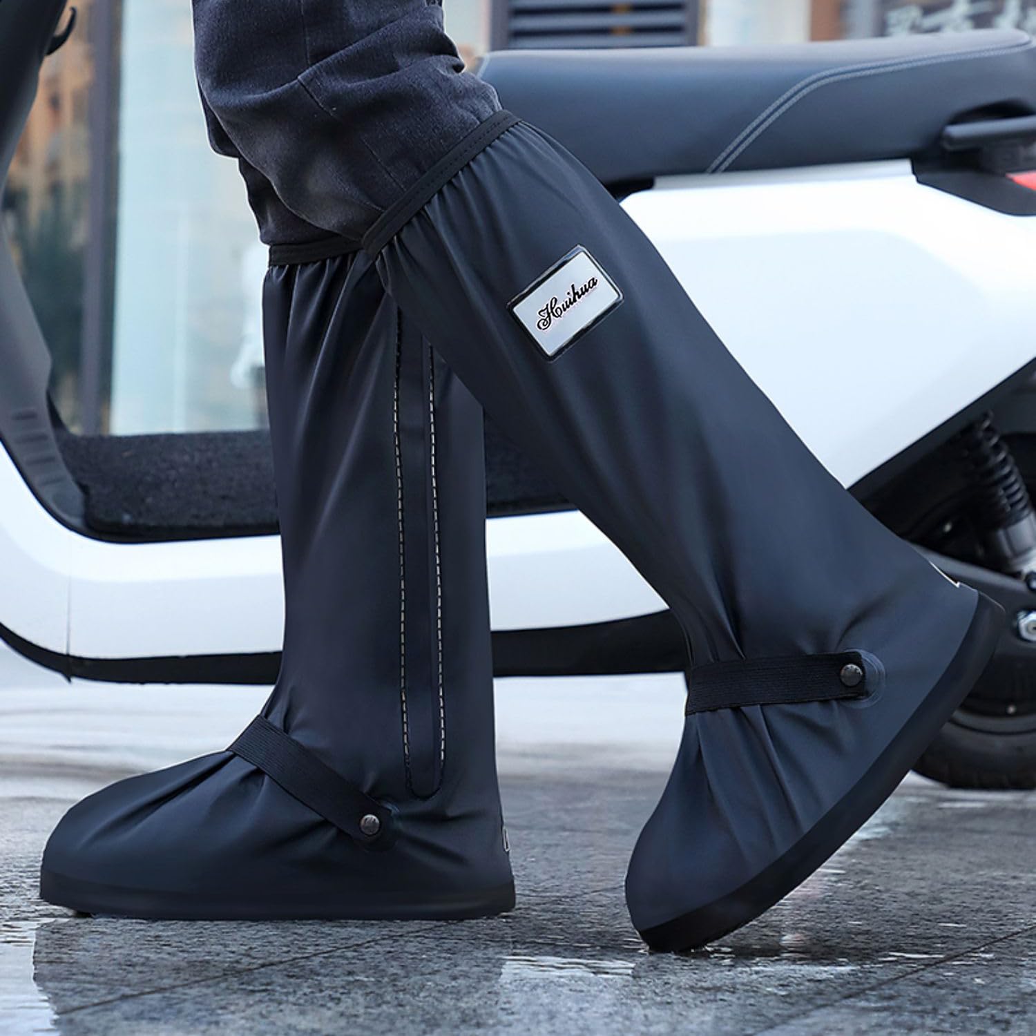 Black Waterproof Rain Boot Covers with Reflector