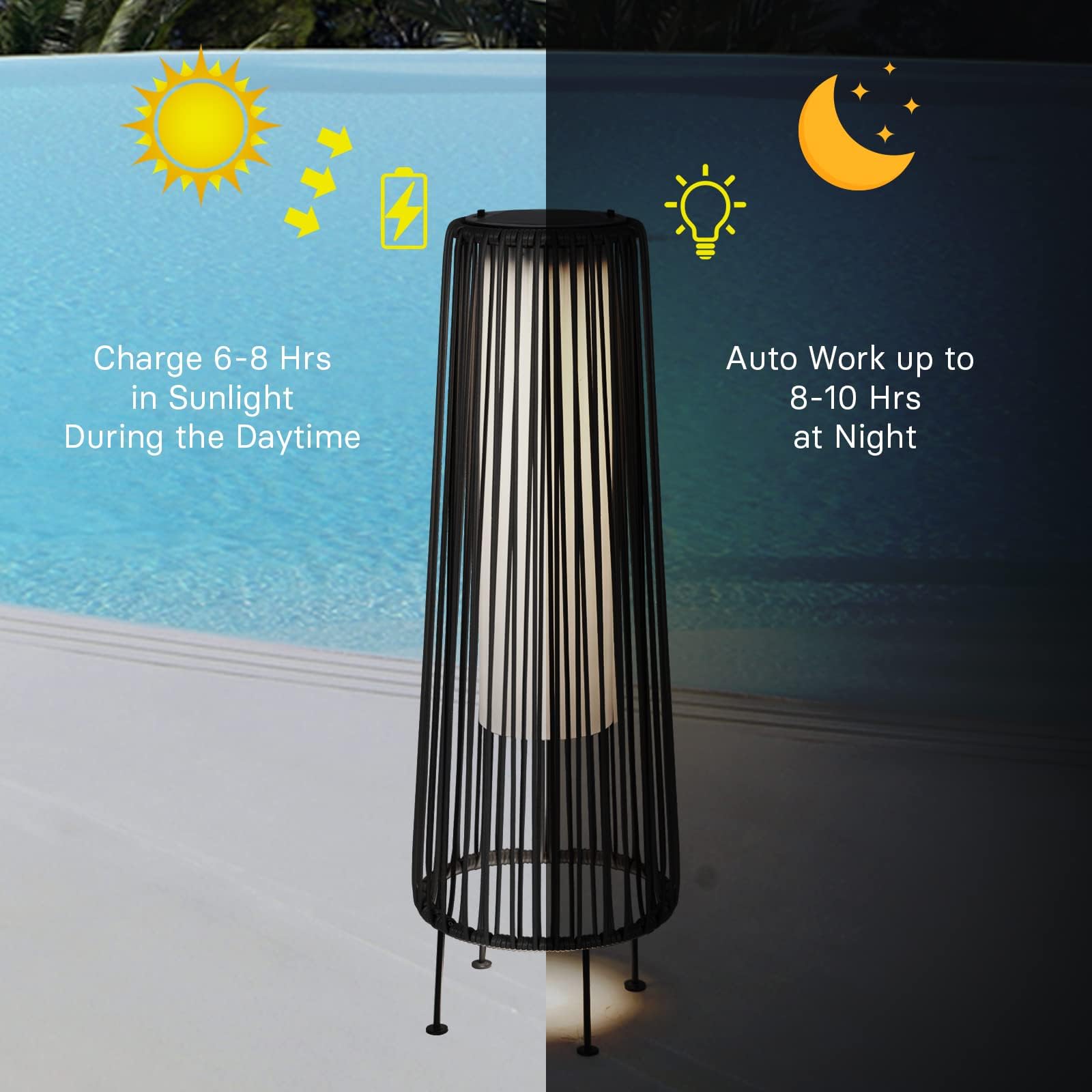 Dark Brown Wicker Waterproof Solar Patio Floor Lights 2 Pack, Outdoor Garden Lawn Deck Decor Lamps