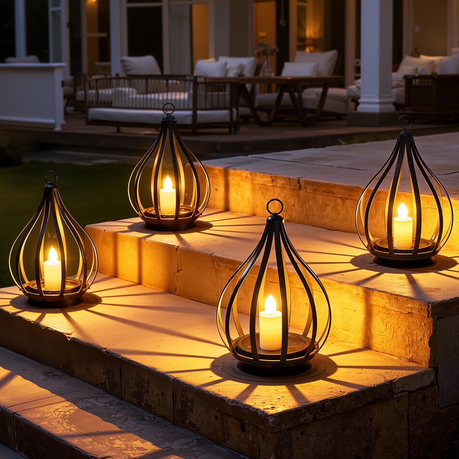 4 Pack Flickering Candle Solar Hanging Lanterns, Waterproof Outdoor Garden Decor Lights