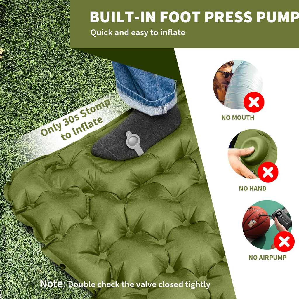 Compact Ultralight Camping Air Mattress, Inflatable Sleeping Mat with Foot Pump & Pillow for Outdoor Hiking Backpacking