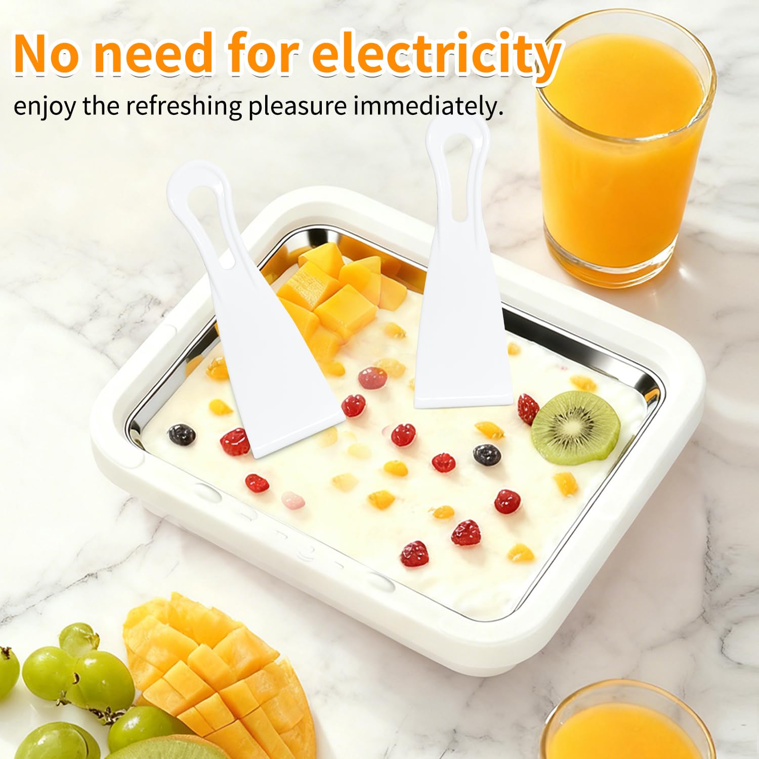 Food Grade Stainless Steel Rolled Ice Cream Maker, White for Frozen Yogurt & Slushie