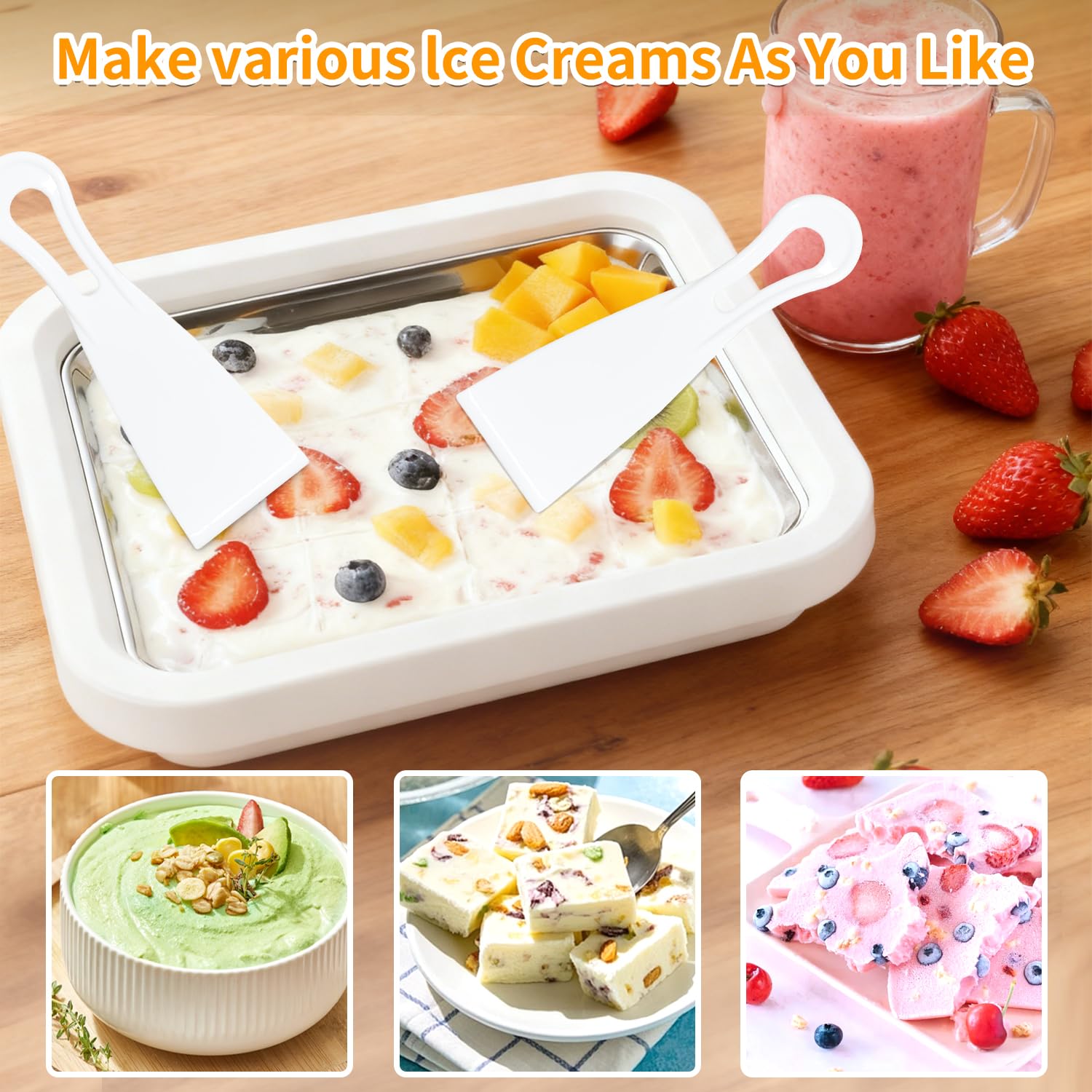 Food Grade Stainless Steel Rolled Ice Cream Maker, White for Frozen Yogurt & Slushie
