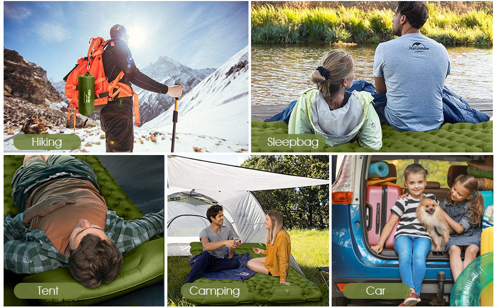 Compact Ultralight Camping Air Mattress, Inflatable Sleeping Mat with Foot Pump & Pillow for Outdoor Hiking Backpacking