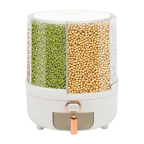 6 Compartment Rotating Dry Food Grain Storage Dispenser