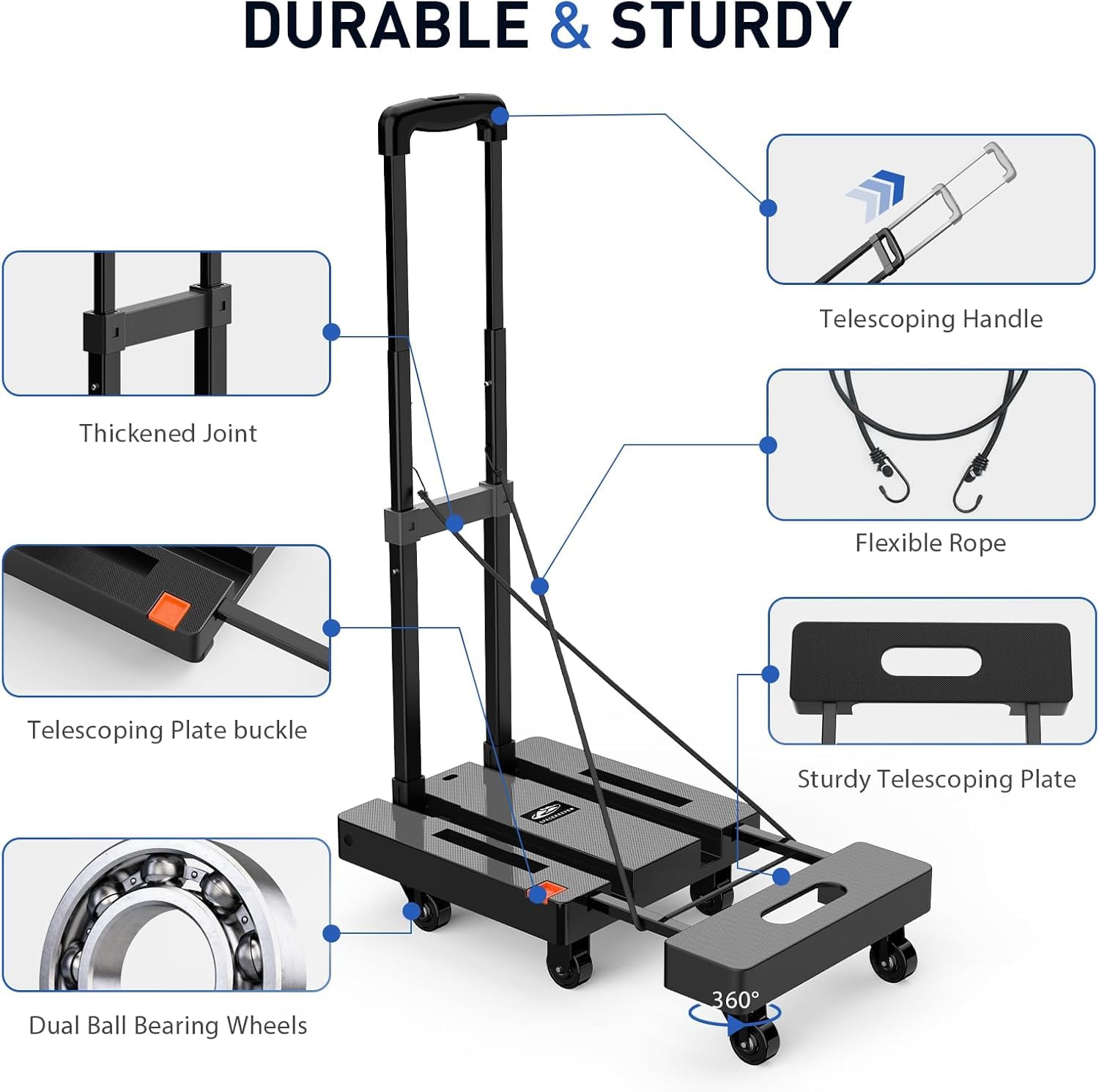 500LB Folding 6 Wheel Hand Truck Dolly Cart