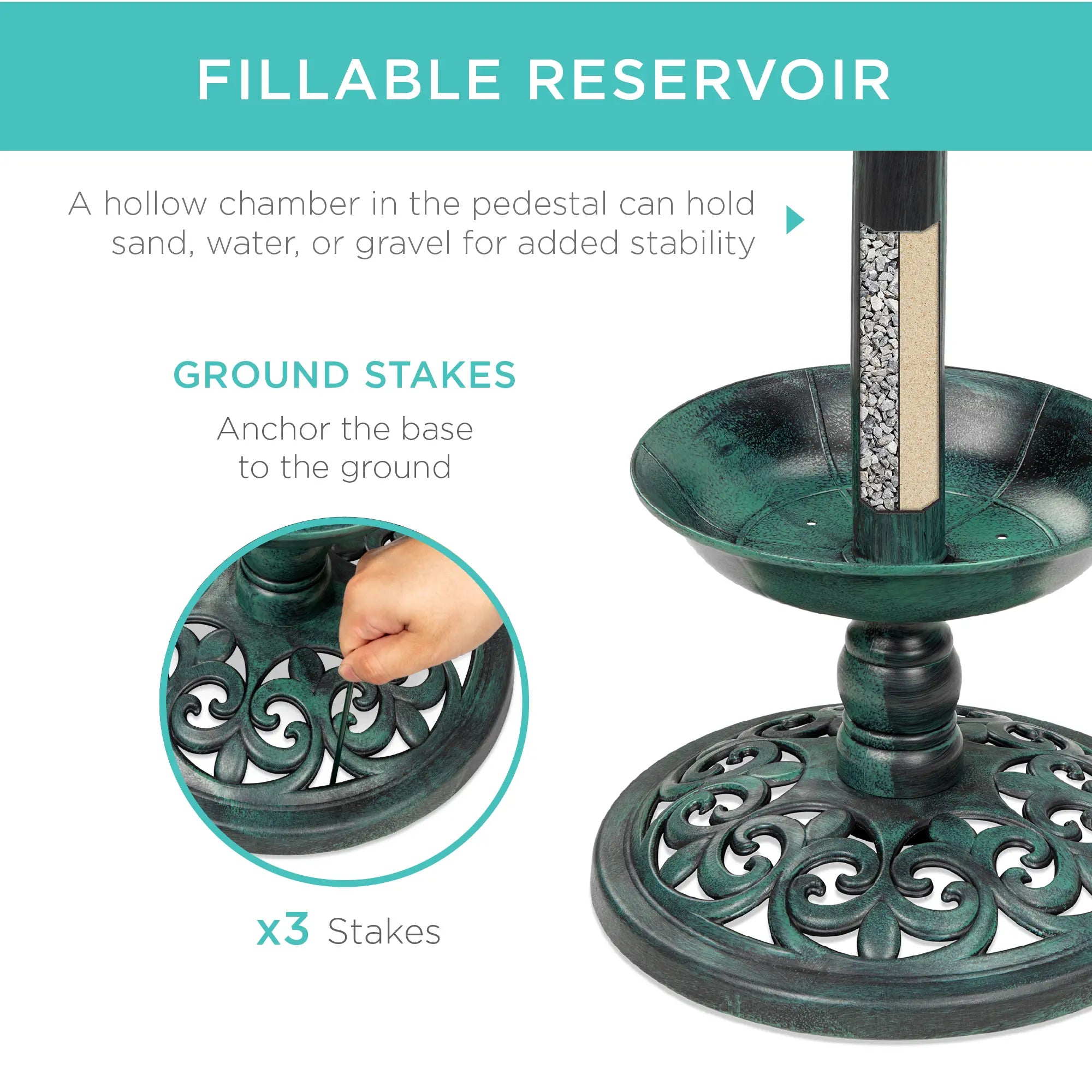 Solar Pedestal Bird Bath with Planter & Integrated Solar Lights, Outdoor Garden Bird Water Bowl Decor