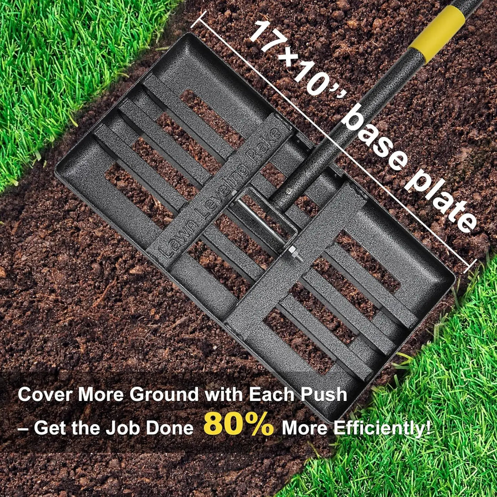 Stainless Steel Lawn Level Rake, Heavy Duty Adjustable Landscaping Leveler for Backyard Top Dressing