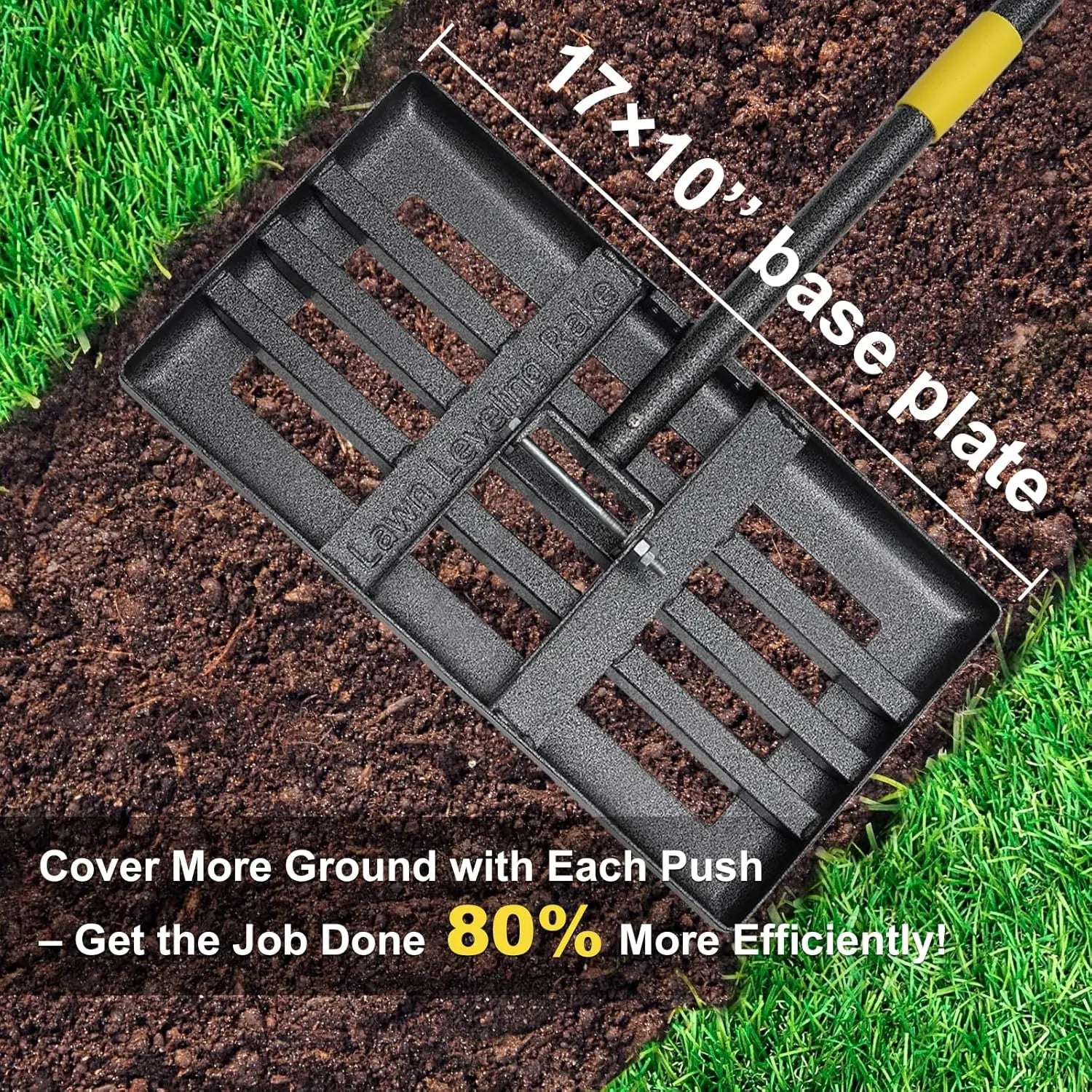 Stainless Steel Lawn Level Rake, Heavy Duty Adjustable Landscaping Leveler for Backyard Top Dressing