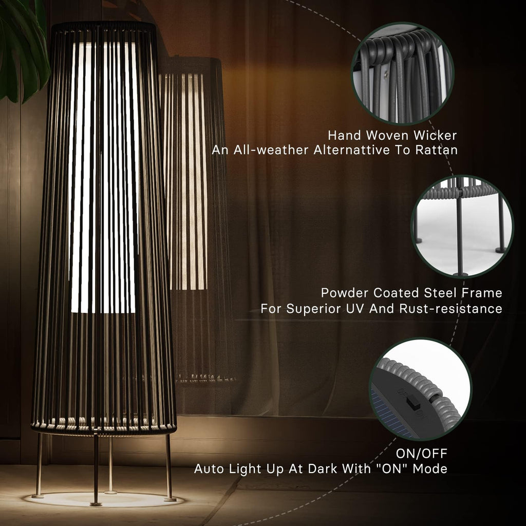 Dark Brown Wicker Waterproof Solar Patio Floor Lights 2 Pack, Outdoor Garden Lawn Deck Decor Lamps