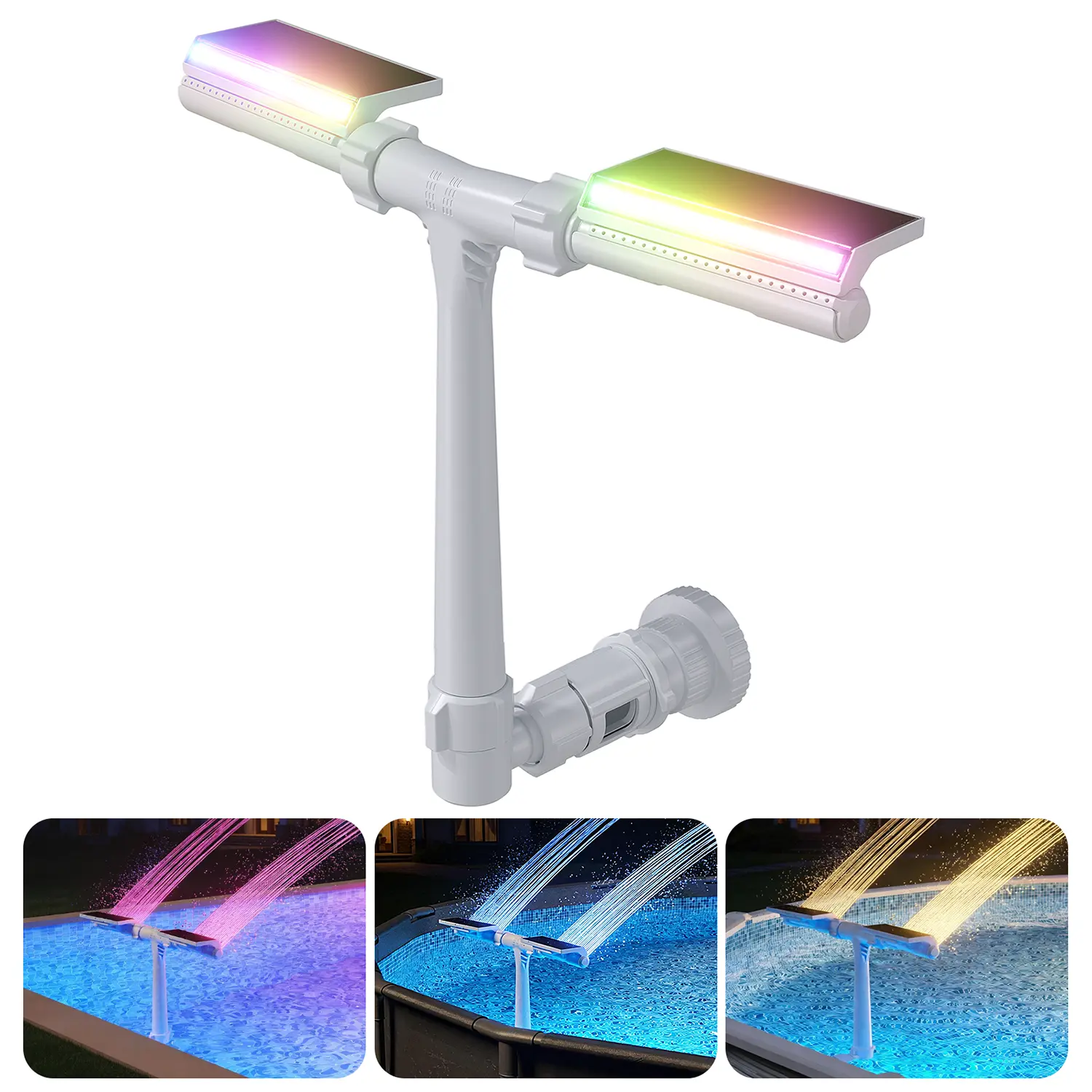 Solar Powered Pool Fountain with Remote & Dual Spray Heads, Auto Light Sensing Fountain for Inground Above Ground Pools
