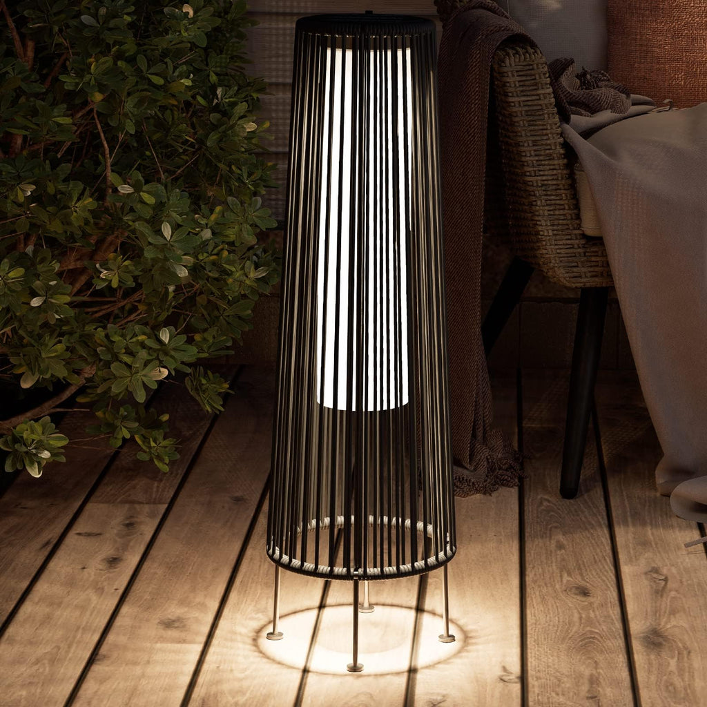 Dark Brown Wicker Waterproof Solar Patio Floor Lights 2 Pack, Outdoor Garden Lawn Deck Decor Lamps