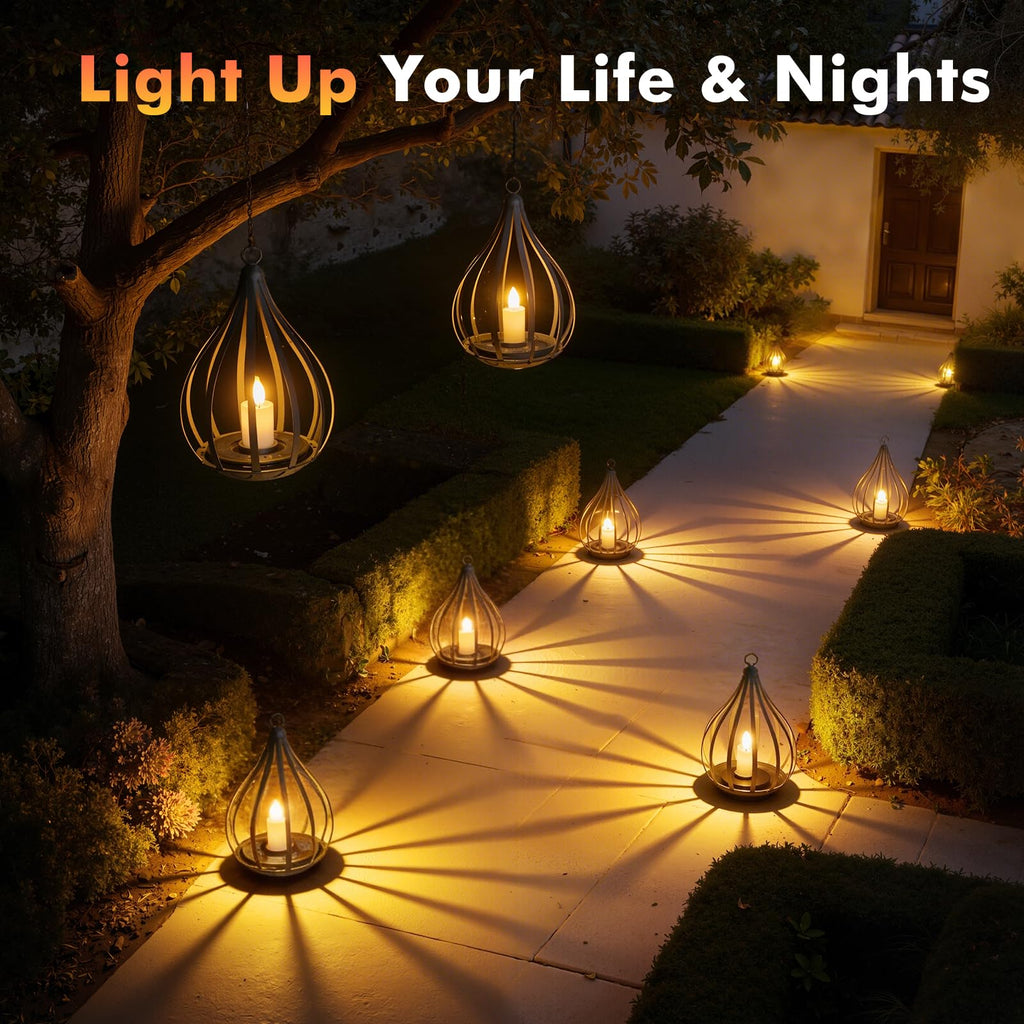 4 Pack Flickering Candle Solar Hanging Lanterns, Waterproof Outdoor Garden Decor Lights