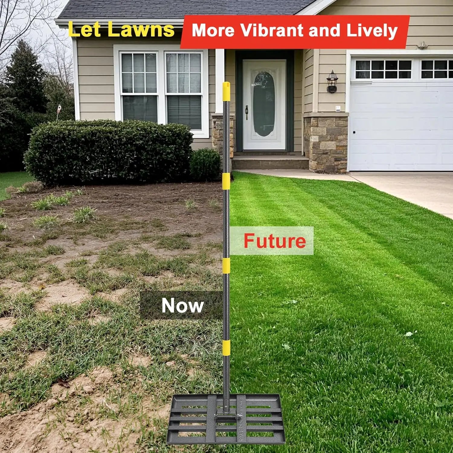 Stainless Steel Lawn Level Rake, Heavy Duty Adjustable Landscaping Leveler for Backyard Top Dressing