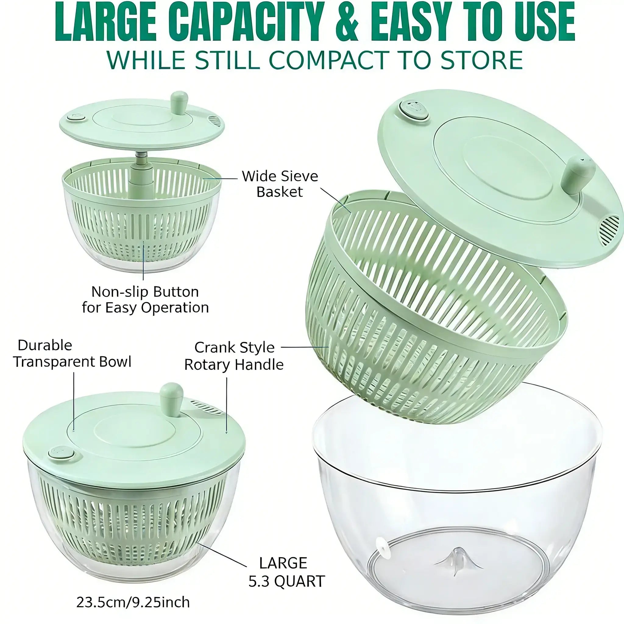 5.3 Qt 3-in-1 Salad Spinner with Slicer & Strainer