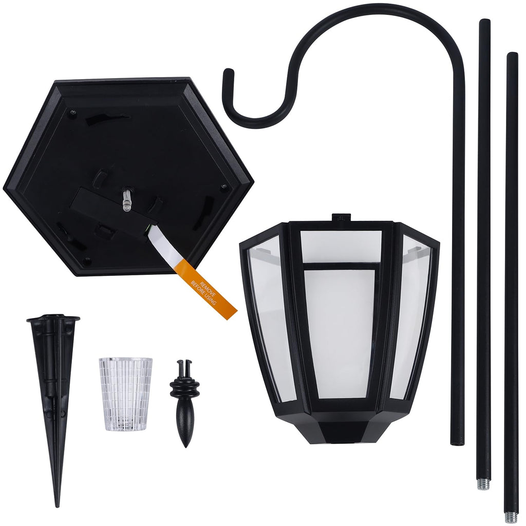 4 Pack Solar Hanging Lanterns with 38" Shepherd Hooks, Waterproof Warm White Outdoor Garden Lights