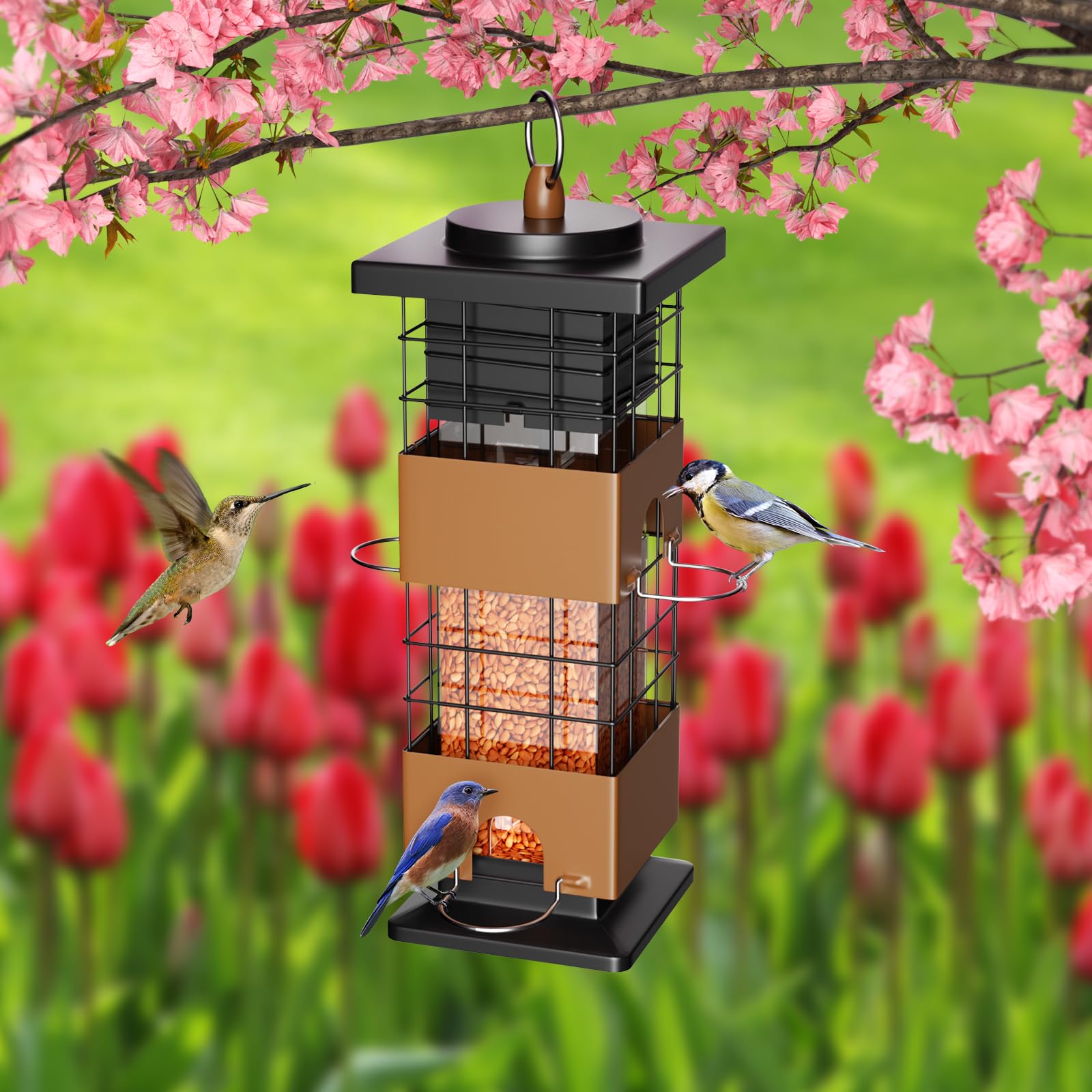 Squirrel-Proof Metal Bird Feeder, 2.5LB Seed Capacity with 4 Weight-Activated Ports