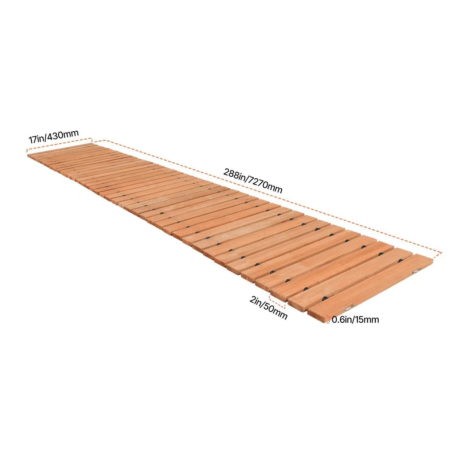 Non-Slip Cedar Roll Up Garden Walkway 16'x17", Weatherproof Decorative Wooden Path for Outdoor Party & Wedding
